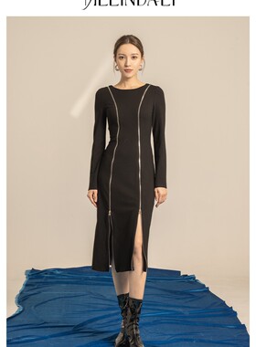 Melinda Li 梦颖新款拉链设计连衣裙
