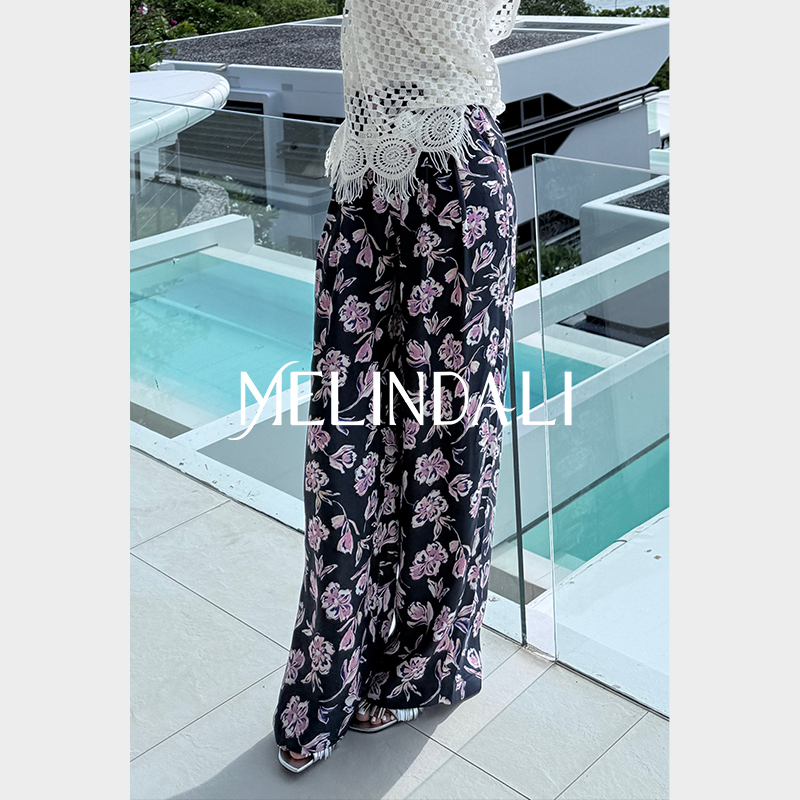 MELINDA LI【晚风光影】梦颖私服铜氨印花肌理感花卉阔腿休闲裤