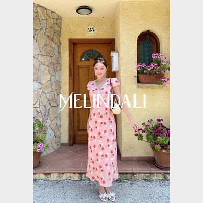 MELINDA LI【仲夏油画】重磅18姆米桑蚕丝人丝印花度假茶歇连衣裙