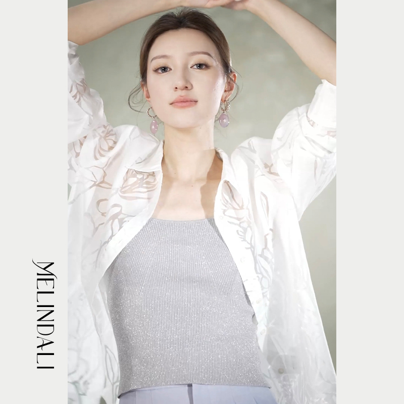MELINDA LI【氧气感】春夏粘纤金银丝肌理感竖条纹吊带背心