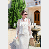 MELINDA 半裙套 优雅职场浪漫透视蕾丝绣亮片丝缎衬衫 维纳斯