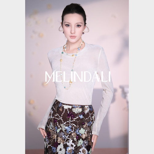 MELINDA LI【柔滑慕斯衫】磨毛绒感弹力醋酸珠光感打底衫T恤上衣