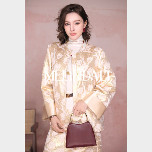 MELINDA LI【锦绣白金】法式轻奢金丝色织郁金香提花高腰A字半裙