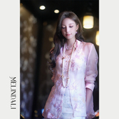 朝花 国风新中式 MELINDA 桑蚕丝欧根纱刺绣小立领宽松衬衫