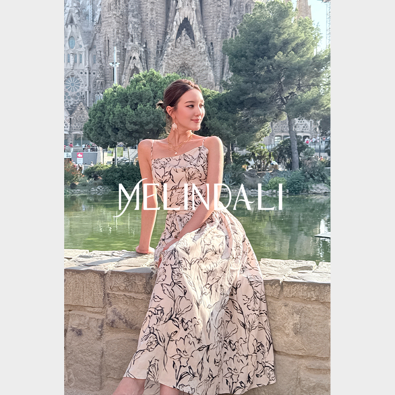 MELINDA LI【东方庭院】私服老钱风松弛感女装亚麻手绘花卉连衣裙
