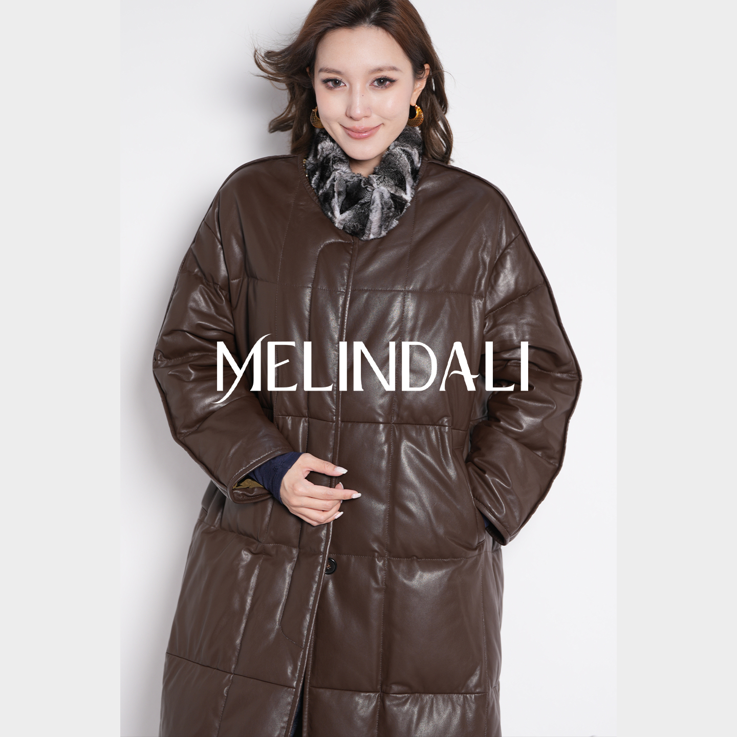 MELINDA LI【奢暖大鹅被】法式复古绵羊皮绗缝90鹅绒圆领羽绒服