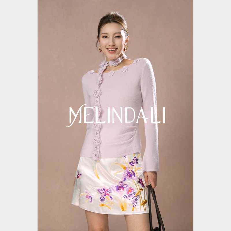 MELINDA LI【杜乐丽毛衣】法式氛围绵羊毛马海毛立体手勾花毛衣