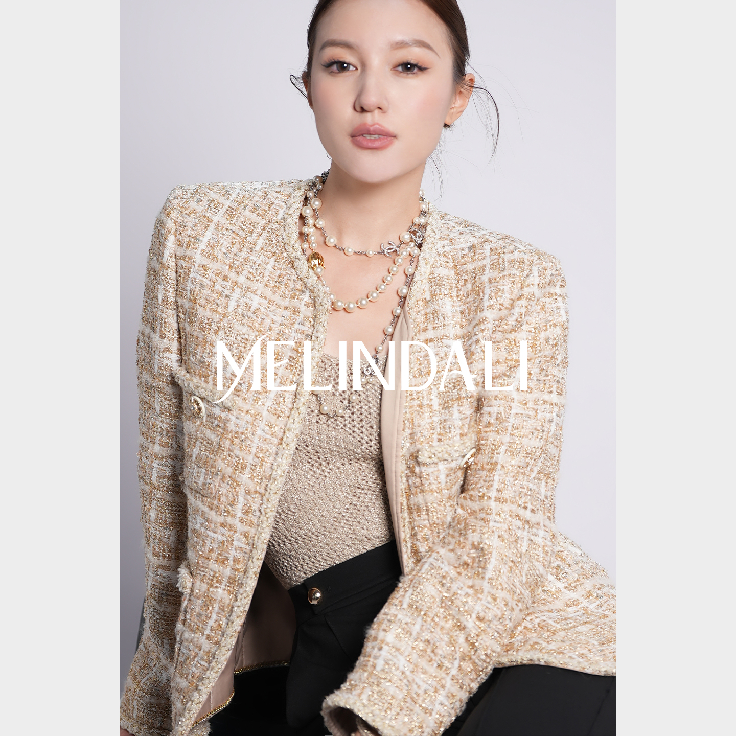 MELINDA LI【挚爱白金】黑标法国进口Jules Tournier粗花呢小香