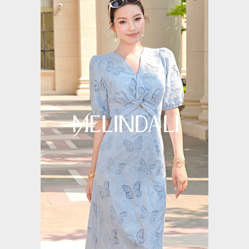 MELINDA LI【曼哈顿蝶影】法式精梳棉热熔绣花镂空收腰高级感连衣