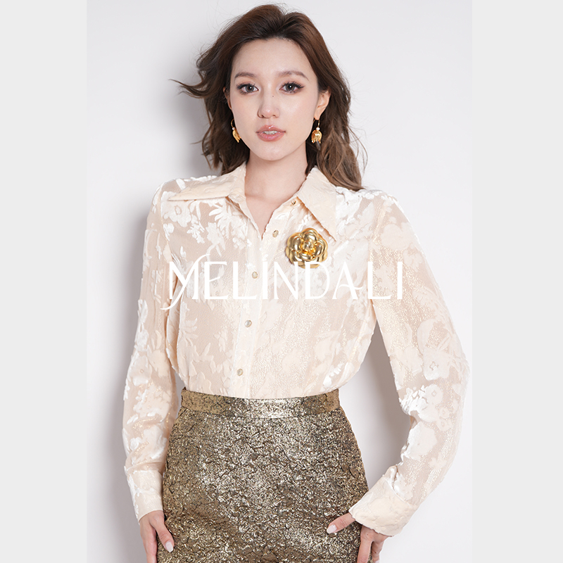 MelindaLi丝绒烂花衬衫
