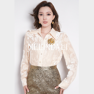 Melinda Li【晨露玫瑰】重磅丝绒提花松弛感通勤百搭长袖衬衫