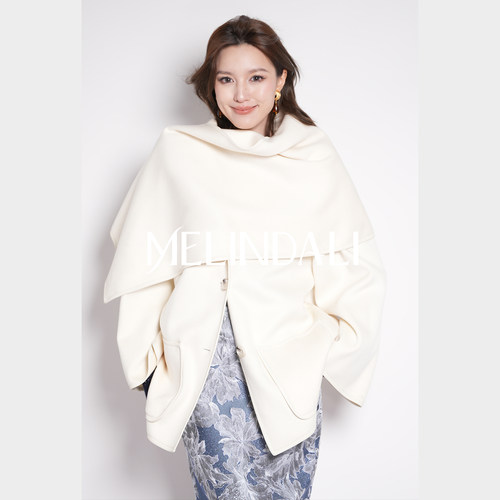 MELINDALI羊毛围巾领大衣