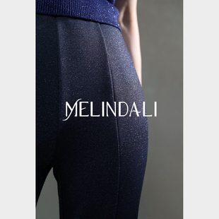 MELINDA LI【闪闪裤】百搭金银丝细闪针织显瘦高腰修身开叉微喇裤