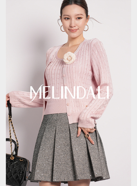 MELINDA LI【东海岸】梦颖私服复古木玫瑰粉绞花针织开衫背心套装