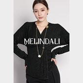 MELINDA 针织上衣 醋酸细闪设计感交叉V领收腰显瘦长袖 夜曲