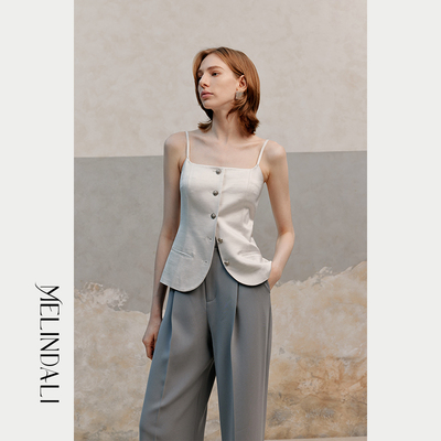 MelindaLi【白昼】进口醋酸 光泽缎面西装吊带女外穿造型搭配神器