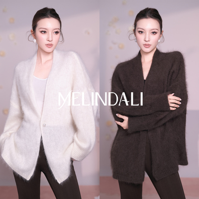 MELINDA LI【暖绒纸片人】羊绒空气感拉毛中长款开衫毛衣