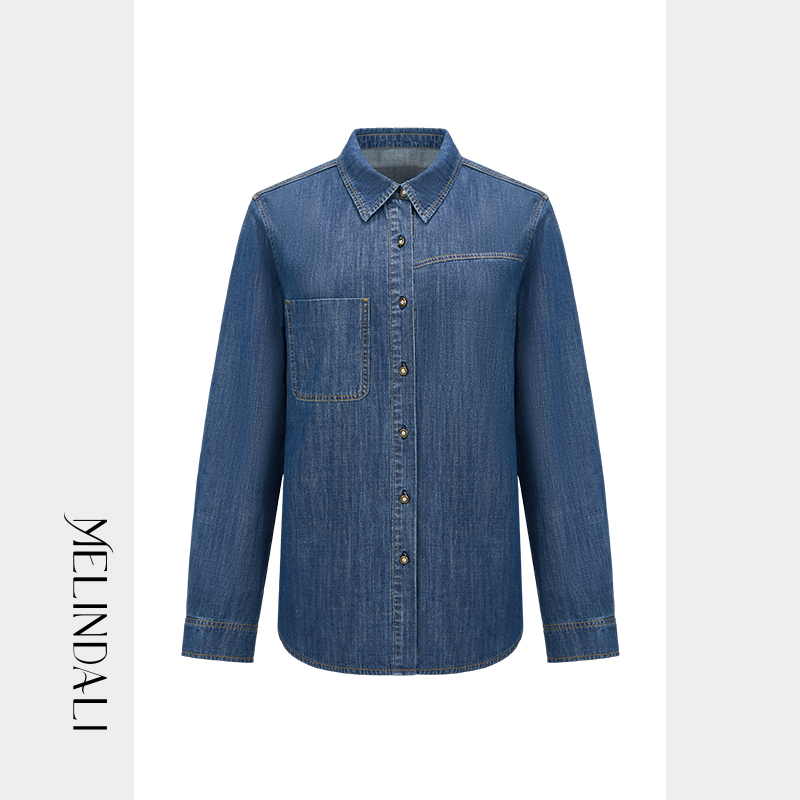 Melinda Li 【率真】复古丹宁新疆棉牛仔长袖衬衫翻领叠穿神器