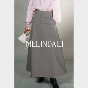 MelindaLi 【晓山青】 秋冬新款羊毛混纺通勤高腰A字伞式半身裙