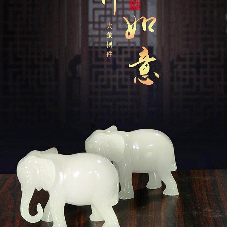 中式大象摆件一对吸水吉祥物创意庭院小象工艺品办公室桌面装饰品