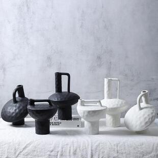 抽象异形几何陶瓷花瓶花插花器摆件新中式诧寂风日式复古做旧饰品