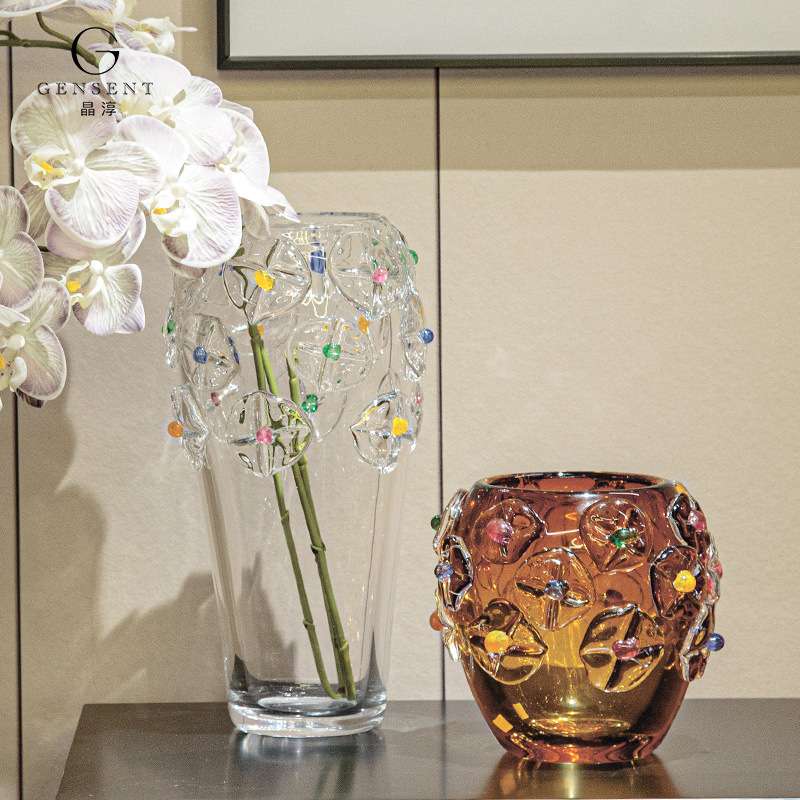 晶淳 捷克工艺水晶琉璃玻璃花瓶花朵插花瓶 客厅高档彩色装饰摆件