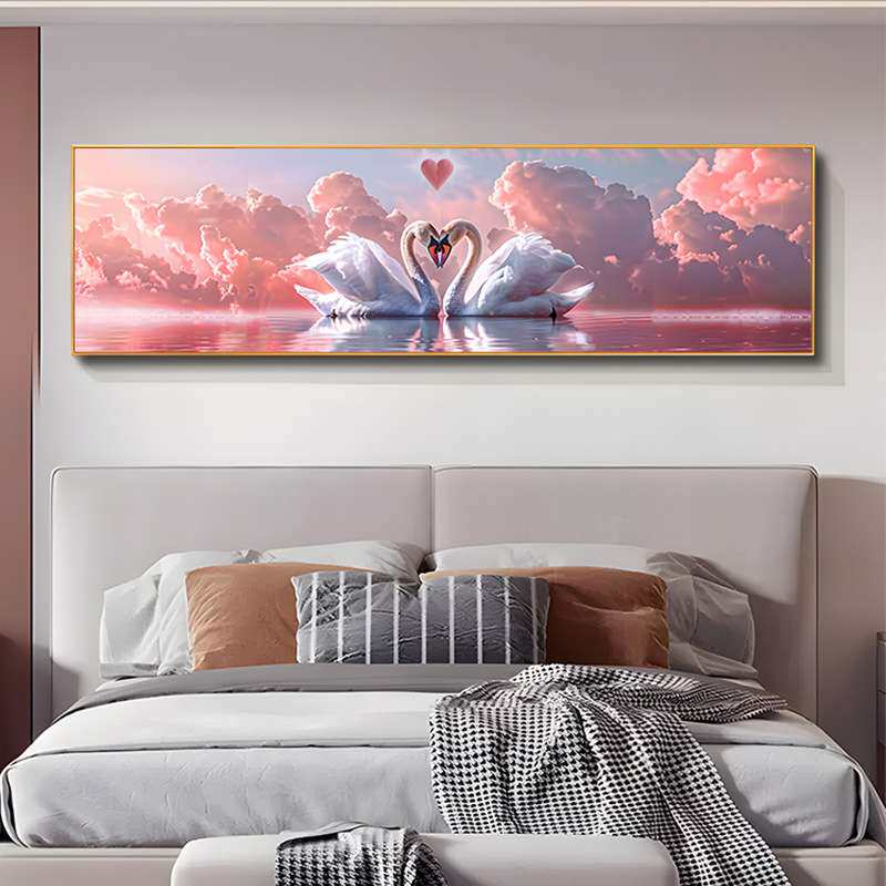 温馨浪漫天鹅卧室装饰画主卧床头挂画现代简约轻奢高级感房间壁画