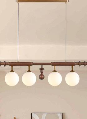 法式中古餐厅吊灯南洋风黑色实木美式复古设计师一字长条餐桌灯