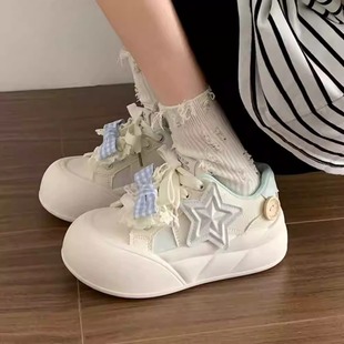 学生小白鞋女童大头鞋丑萌2025春秋初中生运动鞋女童厚底板鞋女孩