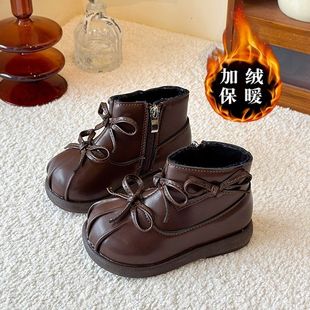 2025年冬款 儿童公主棉靴蝴蝶结女童短靴暖脚好穿可爱宝宝软底靴子