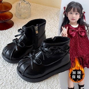 可爱宝宝软底靴子2025年冬款 儿童公主棉靴蝴蝶结女童短靴暖脚好穿