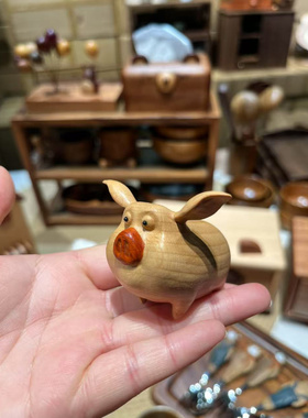 【奇木舍】飞天猪 榉木 超可爱摆件