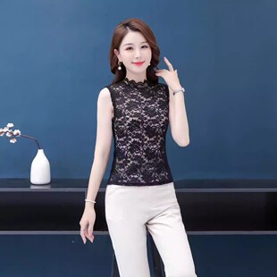 半高领假领子内搭百搭无袖 背心女秋冬季 上衣 花边领打底衫 蕾丝法式