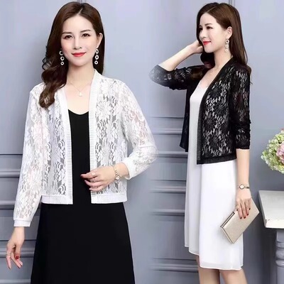 2025季新款蕾丝小披肩防晒衣女七分袖外搭开衫大码薄短外套配裙子