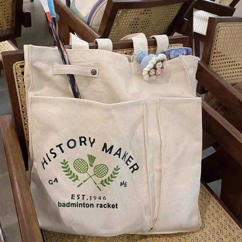 羽毛球包ins日系帆布包袋慵懒风大容量单肩手提运动包百搭托特包