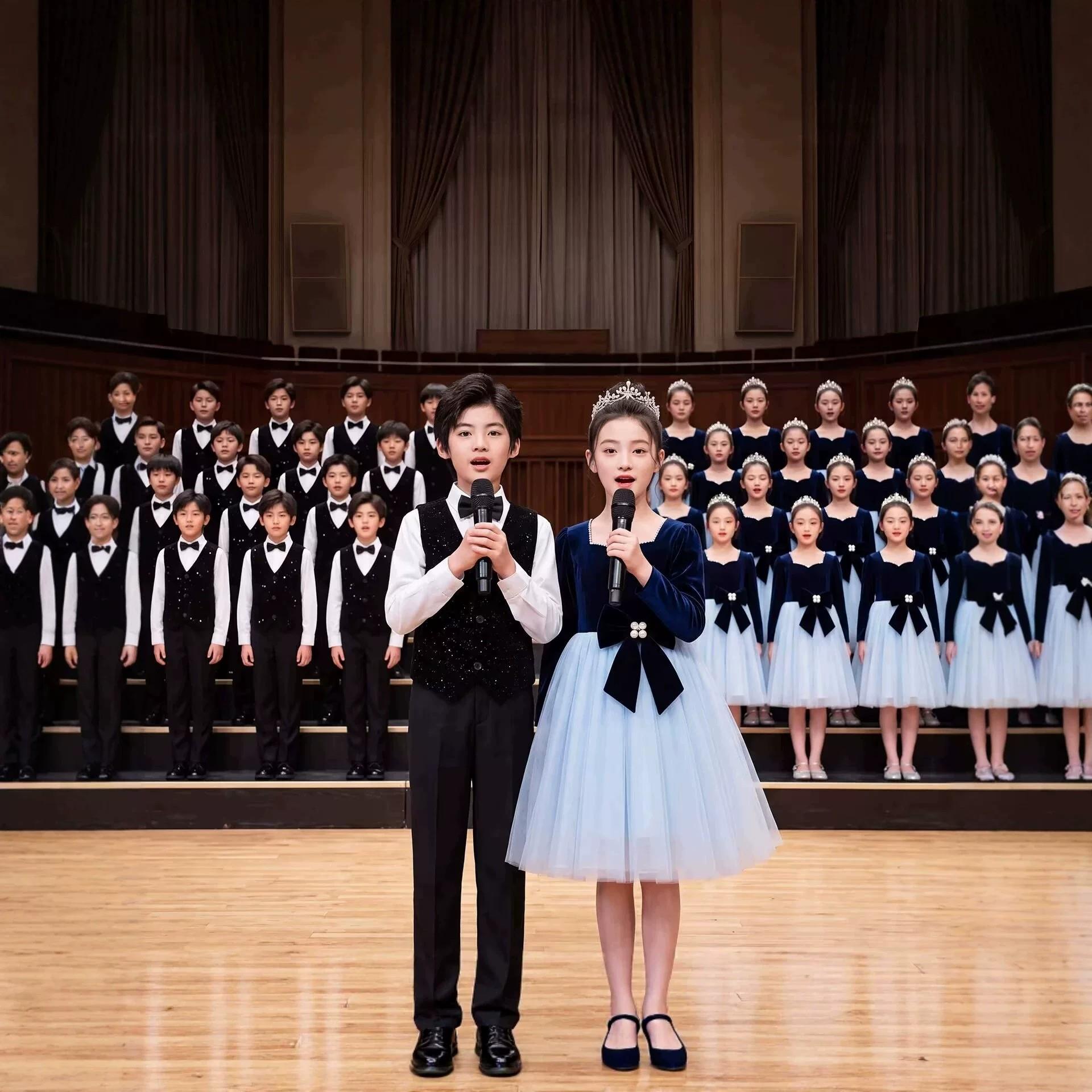 儿童合唱团演出服中小学生