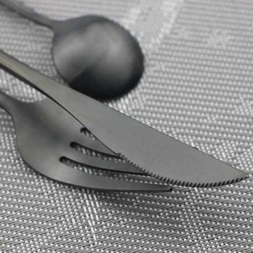24Pcs Black Matte Cutlery Set Stainless Steel Dinnerware Set