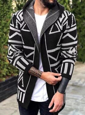 Men's cardigan sweater mid-length jacquard sweater c