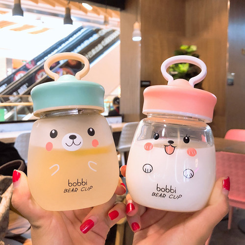 Botella de agua de vidrio Kawaii para ni?as, estudiantes, ni