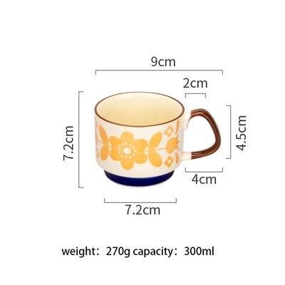 300ml Retro Flower Coffee Mug Microwave Safe Ceramic Milk Mu