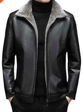 Business plus velvet leather jacket men's simple lap