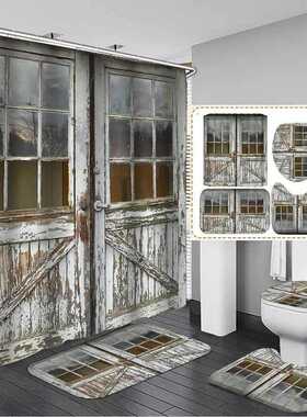3D Old Vintage Wood Door Waterproof Bath Shower Curtain Rug