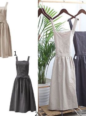 Women Bib Aprons Cotton Linen Sleeveless Pinafore Dress