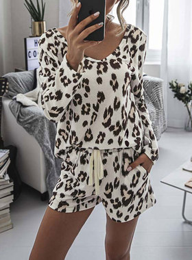2021 Autumn Leopard Pajamas Set Women Home Wear Loungewear P