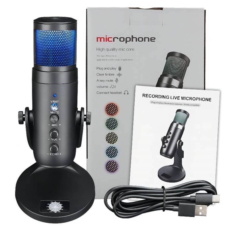 Recording RGB Condenser Microphone for iPhone Android Laptop