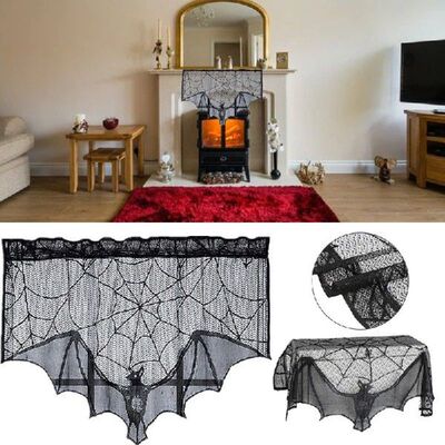 1pcs Scary Halloween Decor Black Lace Spider Web Cobweb Bat