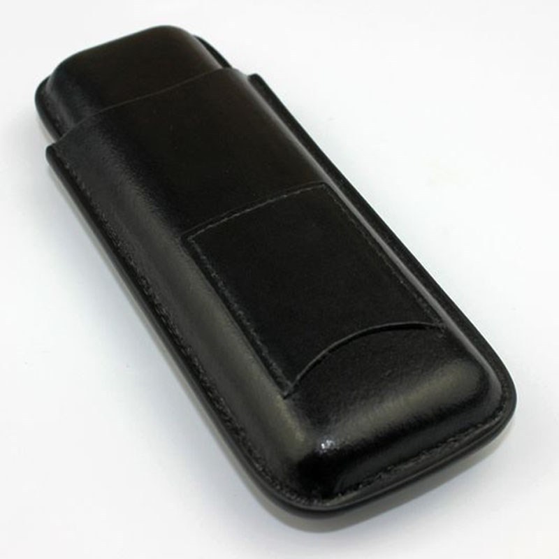 Leather Cigar Case Cigar Humidor Black High-end 2 Tube Hold