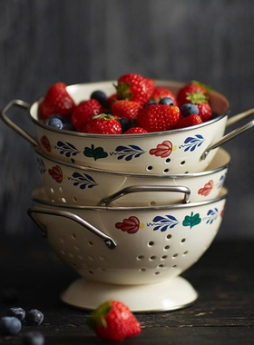 Country Style Retro Pattern Fruit Basket Fruit Plate Drain