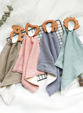 Baby Saliva Towel Baby Bibs Cotton Cartoon Shape Beech Wood