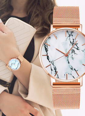 Fashion Rose Gold Mesh Band Creative Marble Female Wrist